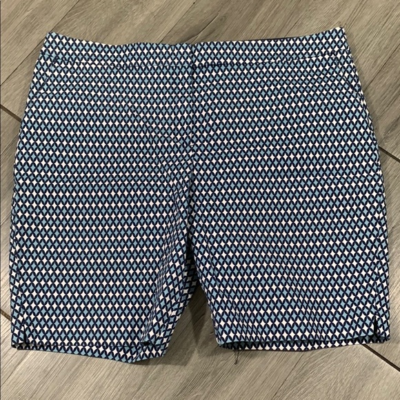 Boden Flat Front Blue Geometric Print Stretch Woven Shorts size 16 - Picture 1 of 9